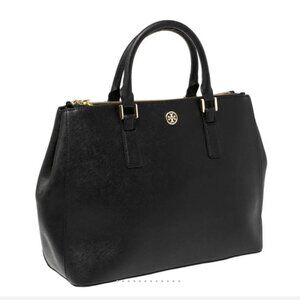 Tory Burch Robinson Double Zip Expandable Sides Black Tote